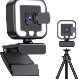 4K Webcam, Web Camera with Microphone and Fill Light, HD Autofocus Computer Camera with Privacy Cover and Tripod Stand Streaming Webcam,Plug&Play USB Wbcam for Pc Laptop Desktop Video Calling